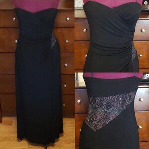 Hailey Adrianna Papell Sleek Solid Black Strapless Evening Gown Size 4